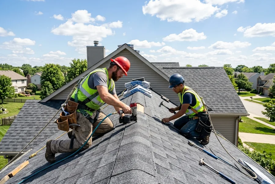 Roof & Nail roofing crew installing architectural shingles in Memphis